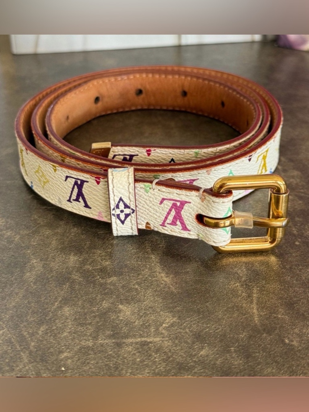 Louis Vuitton white Murakami leather belt